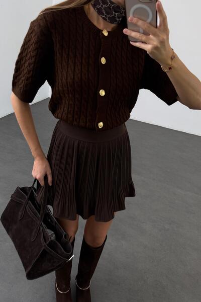 5in1Canpolat Brown Hair Braided Short Sleeve Cardigan 0147