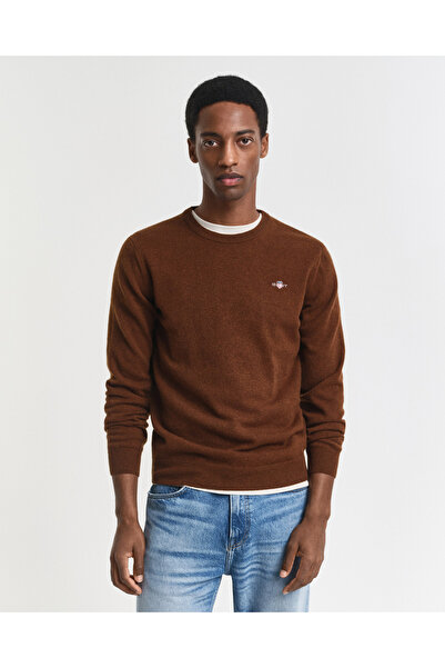 Gant Erkek Kahverengi Regular Fit Bisiklet Yaka Yün Kazak