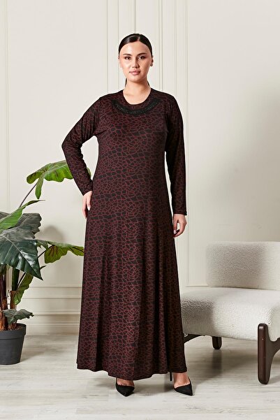 Ferace Women's Plus Size Collar Stone Embellished Combed Cotton Dress