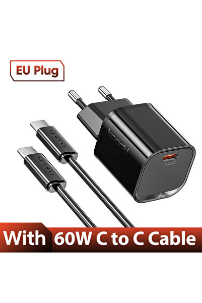 Toocki شاحن USB بقوة 20 واط مع كابل 60 واط، شاحن سريع من نوع C بتقنية GaN لهو...