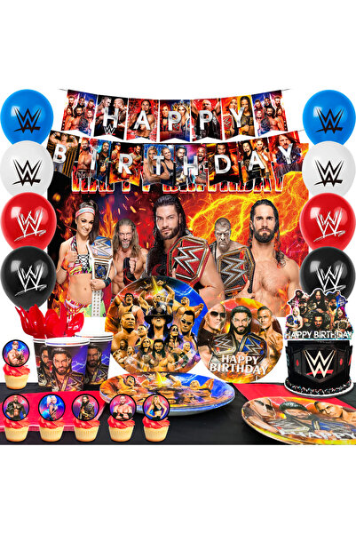 Choice مجموعة لوازم حفلات أعياد الميلاد للمصارعة مكونة من 112 قطعة، بما في ذلك الأطباق وكعكة