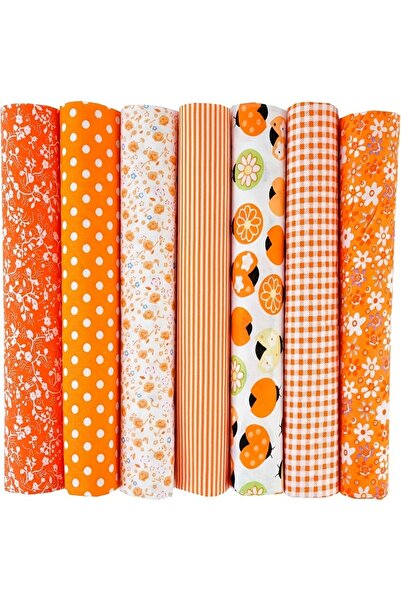 Choice 7 قطع من قماش قطني برتقالي مزهر، مقاس 25×25 سم، قطع قماش مربعة، مناسبة...