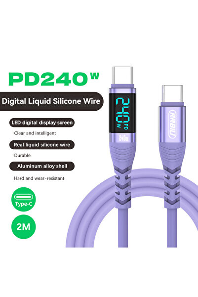Choice كابل NNBILI PD 240 واط USB C إلى Type C بنفسجي بطول 1.2 متر مع شاشة LE...