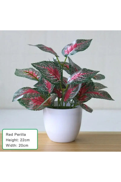 Choice نباتات بيريلا حمراء صناعية 22x20x20 سم نباتات بونساي مزيفة إكسسوارات د...