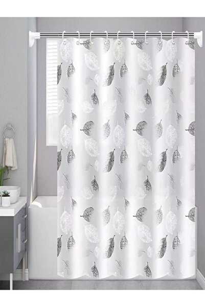 Choice 180*180cm black 1 PC Black Leaf Pattern Shower Curtain PE Material Plastic Waterproof Mildew-Proof B