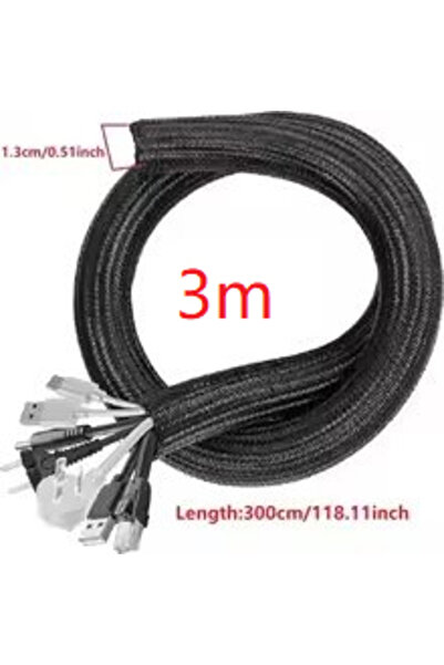 Choice غلاف كابل مضفر أسود 3M 1m 3m 5m من النايلون PET، غلاف كابل، غلاف كابل، سلك للمكتب P