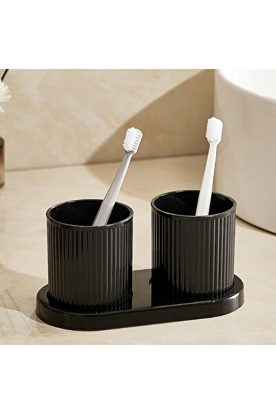 Choice كوب غسول الفم باللون الأسود مكون من قطعتين مع صينية، كوب فرشاة أسنان ل...