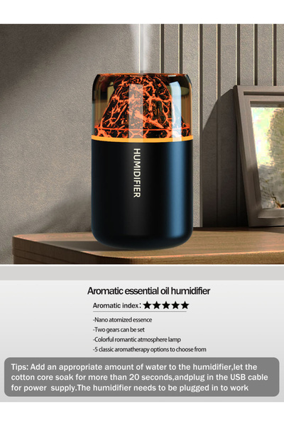 Choice 1black مرطب الهواء المزود بمصباح ملون بركاني محاكي مع موزع عطري USB مناسب للاستخدام في