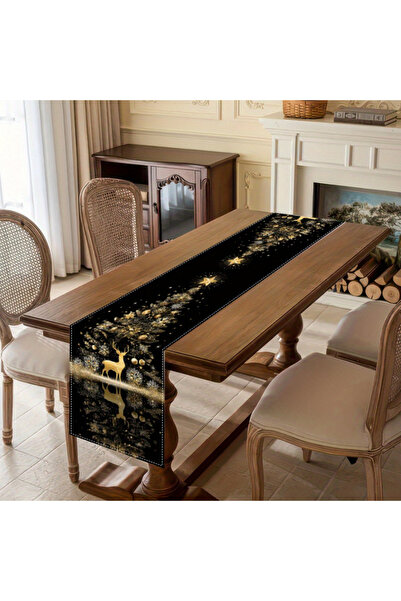 Choice 180x33 سم 0923-ZQ قطعة واحدة، مفرش طاولة شتوي أنيق باللونين الأسود وال...