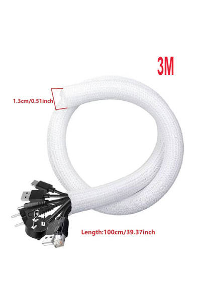 Choice غلاف كابل مضفر أبيض 3 متر 1 متر 3 متر 5 متر من النايلون PET، غلاف كابل، غلاف كابل، سلك للمكتب P