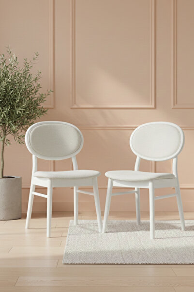 Woodenbend Medin 2’li Beyaz Lake Döşemeli Kayın Ağacı Sandalye Modern İskandinav