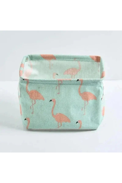 Choice Green Flamingo 1pc Cotton Linen Fabric Waterproof Desktop Sundries Basket Storage Box Cosmetic Toy O