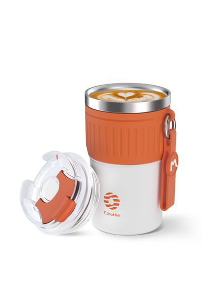 Choice كوب قهوة فيجيان برتقالي من الفولاذ المقاوم للصدأ، سعة 400 مل، ترمس سيا...