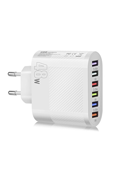 choice2 شاحن USB أبيض من الاتحاد الأوروبي 6 بقوة 48 وات، شحن سريع عالي السرعة...