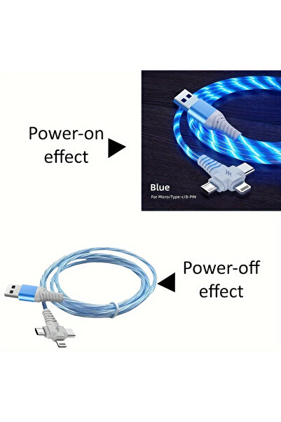 Choice كابل USB دائري 3 في 1 بإضاءة LED متدفقة معتمد من KAD-Blue MFi، سلك شحن...