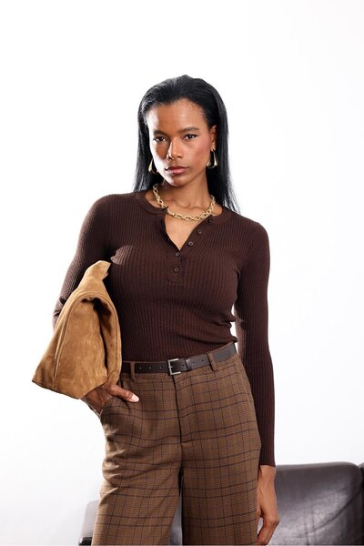 5in1Canpolat Acı Kahve Corded Fabric Soft Knitwear