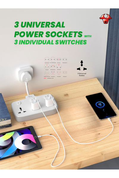 GONGNIU مقبس تمديد متعدد المقابس ثلاثي الاتجاهات، 3 مفاتيح فردية، حماية من زيادة التيار للمكتب المنزلي