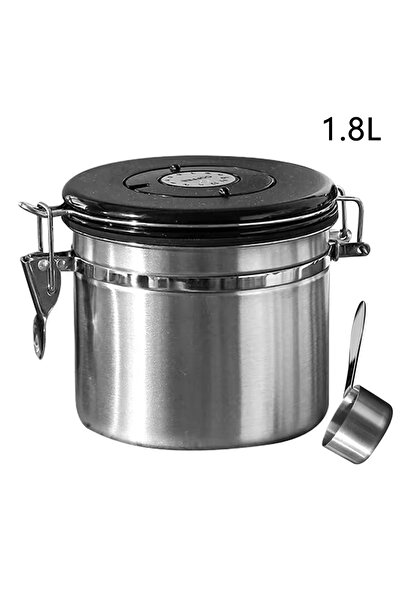 Choice Silver-1.8L 304 Stainless Steel Coffee Beans Vacuum Storage Jar with Spoon Large Capacity Airtight C