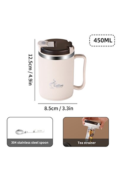 WORTHBUY كوب قهوة معزول مزدوج الطبقات من الفولاذ المقاوم للصدأ 304 سعة 450 مل...