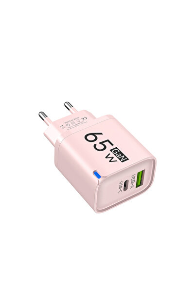 Choice شاحن USB GaN باللون الوردي من الاتحاد الأوروبي بقوة 65 وات مع شحن سريع...
