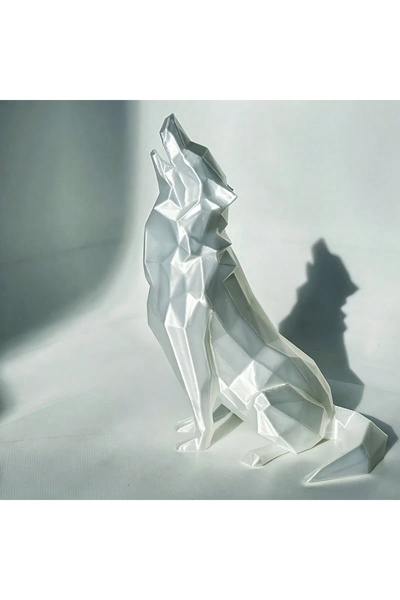 Choice تمثال ذئب هندسي تجريدي حديث باللون الأبيض - تمثال بلاستيكي مطبوع بتقني...