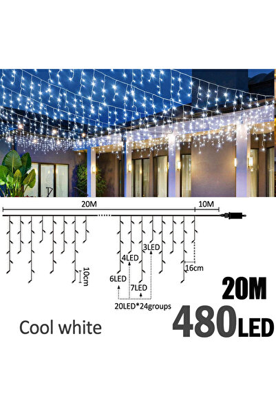 Choice سلسلة أضواء جليدية BTD-20M480B-CW بطول 6.5200/20 متر، مزودة بـ 480 مصب...