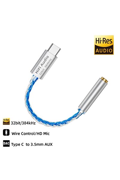 Choice كابل DAC من النوع C إلى 3.5 ملم من النوع HiFi 32 بت باللون الأزرق، مكبر صوت سماعة الرأس، فك تشفير الصوت IEM لأجهزة iPhone16 X...