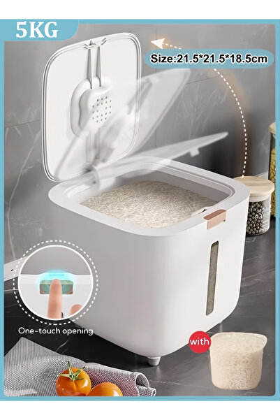Generic 5KG Rice Dispenser Moisture Insect-proof Rice Container Grain Storage Bucket with Measuring Cup