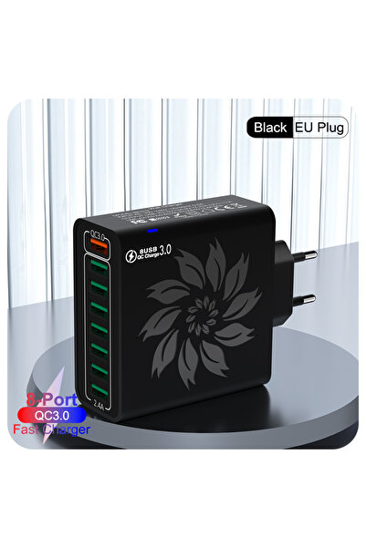 Choice شاحن يو إس بي منزلي أسود 65 وات بـ 8 منافذ مع كابل بيانات لأجهزة متعدد...