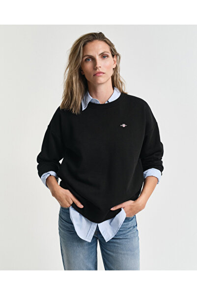 Gant Kadın Siyah Relaxed Fit Bisiklet Yaka Sweatshirt