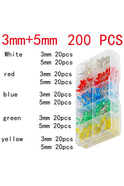Choice 5colour 3-5m 200pcs 200 PCS,3mm 5mm,LED Diodes Assorted Kit,White Green Red Blue Yellow,LED Light Em