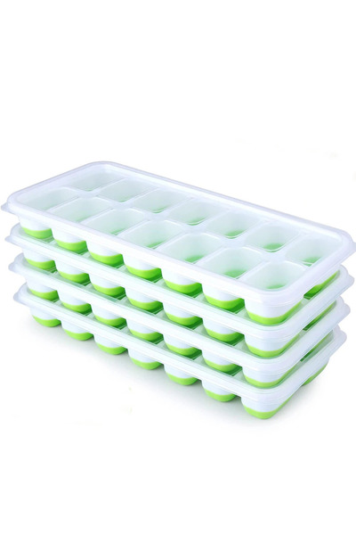Choice 4pcs Green Ice Cube Tray Mold with Lid Silicone Square 14 Cube Easy Release Ice Cube Molds Summer Ki