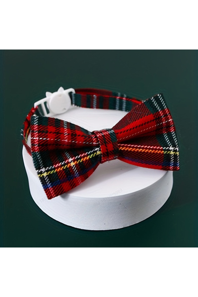 Choice كما هو موضح في الصورة، طوق قطط قابل للفك من قطعة واحدة مع ربطة عنق وجرس لطيف منقوش لعيد الميلاد باللون الأحمر ومرن