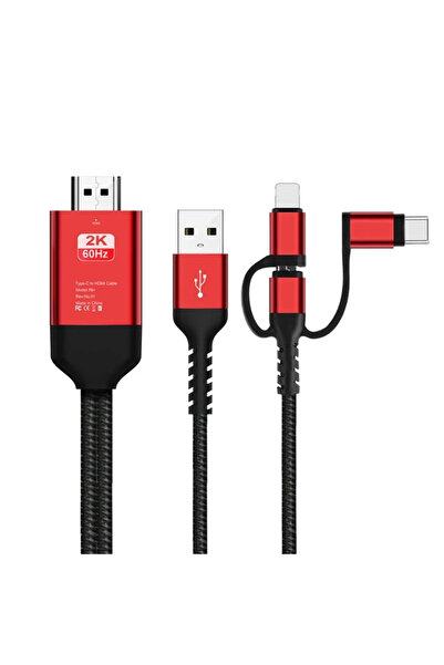 Kebidumei Red 3 in 1 HDMI Cable Phone to TV Converter Cable for IPhone for Ph...