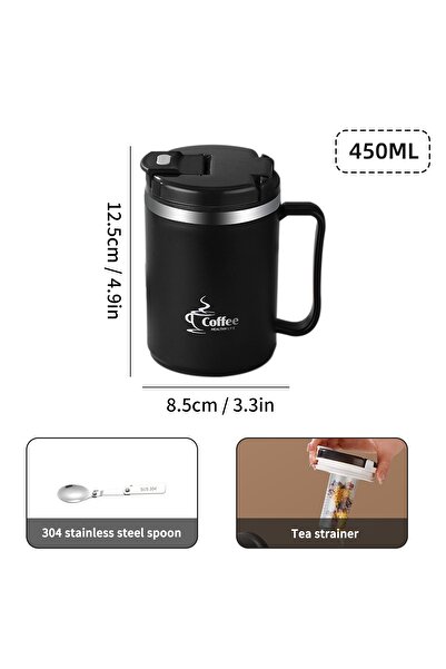 WORTHBUY 401-500ml Black 450ml 304 Stainless Steel Mug Double Layer Insulated...