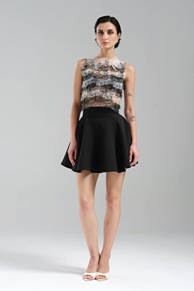 tw3 Set de două piese pentru femei, fustă și bluză, cu partea de jos din dant...