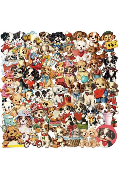 Choice MULTICOLOR 50Pcs Retro Puppy Stickers Cute Dogs Decor Decals Guitar Helmet Mobile Phone Car Luggage