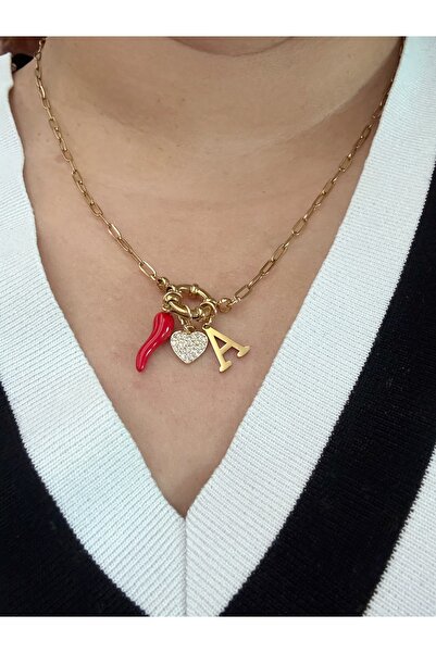 Gümüş sandık Biber, Harf ve Kalp detaylı Şans Kolyesi