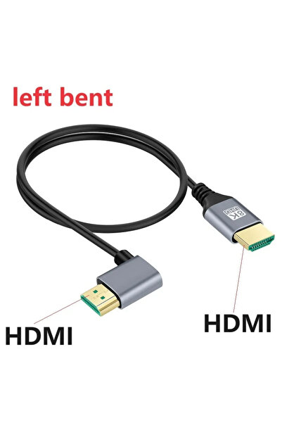 Choice كابل HDMI 8K يسار 8K HDMI 2.1V بطول 0.5 متر، سلك ذكر إلى ذكر بزاوية 90 درجة يسار/يمين/أعلى/أسفل، كابل HDMI 8K