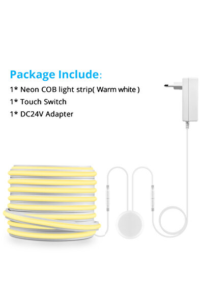 Choice شريط إضاءة LED ذاتي اللصق من النيون الأبيض الدافئ بطول 5 أمتار بمقبس ا...