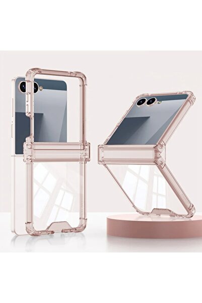 Choice جراب هاتف Galaxy Z Flip7 وردي اللون مضاد للسقوط ومفصلي شامل بأربع زواي...