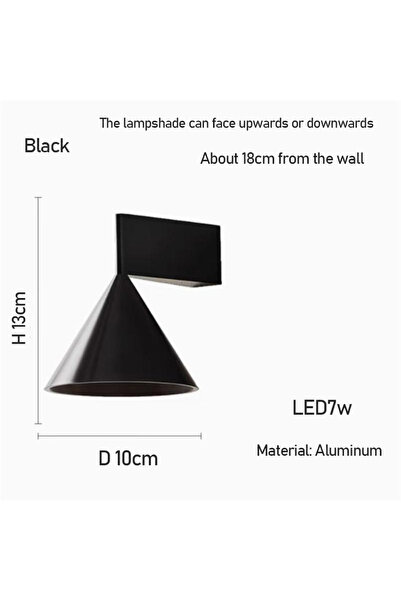 Choice 4-7W Warm White (2700-3500K) Black Italian Minimalist aluminum conical geometric bedside wall lamp w