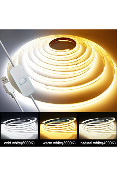 choice2 شريط إضاءة LED COB أبيض 1 متر 5 فولت مزود بزر USB وشريط إضاءة مرن عال...