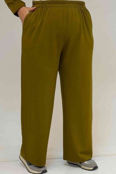 Eslina 57038 Plus Size Men's Collar Button Detailed Modal Pants Suit - Oil Green