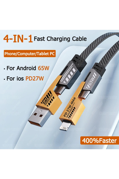Choice كابل ميكا 4 في 1 بطول 1.5 متر، كابل شحن سريع 4 في 1 من النوع C إلى الن...