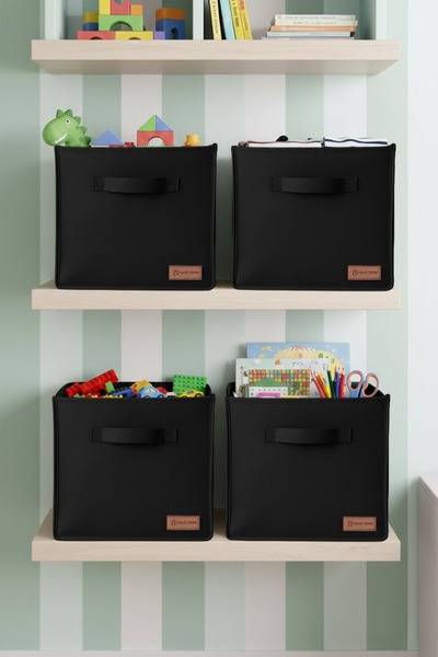 PH Prendi Home 4-Piece Black Unbacked Storage Box 28X28X28 Decorative Organizer with Handles Inside the Cabinet for Laundry Toys Toys