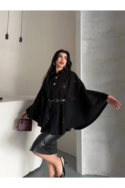 DİMA FASHİON Shirt Collar Cashemere Poncho