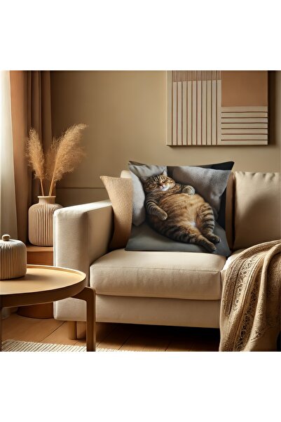Choice 45X45cm One Side Fat Cat Lying Down Print Pillowcase - Perfect for Living Room and Bedroom Decor, Id