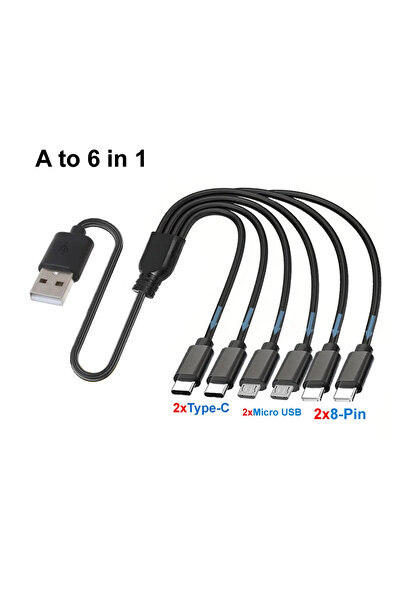 Choice كابل شحن متعدد 6 في 1 - 50 سم، كابل شحن USB A C إلى 3 في 1 لأجهزة iPhone