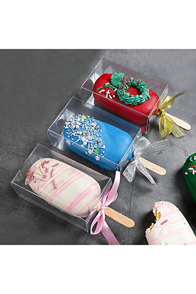 Choice 1 10 قطع من صناديق كعك شفافة على شكل علبة هدايا بلاستيكية على شكل آيس كريم